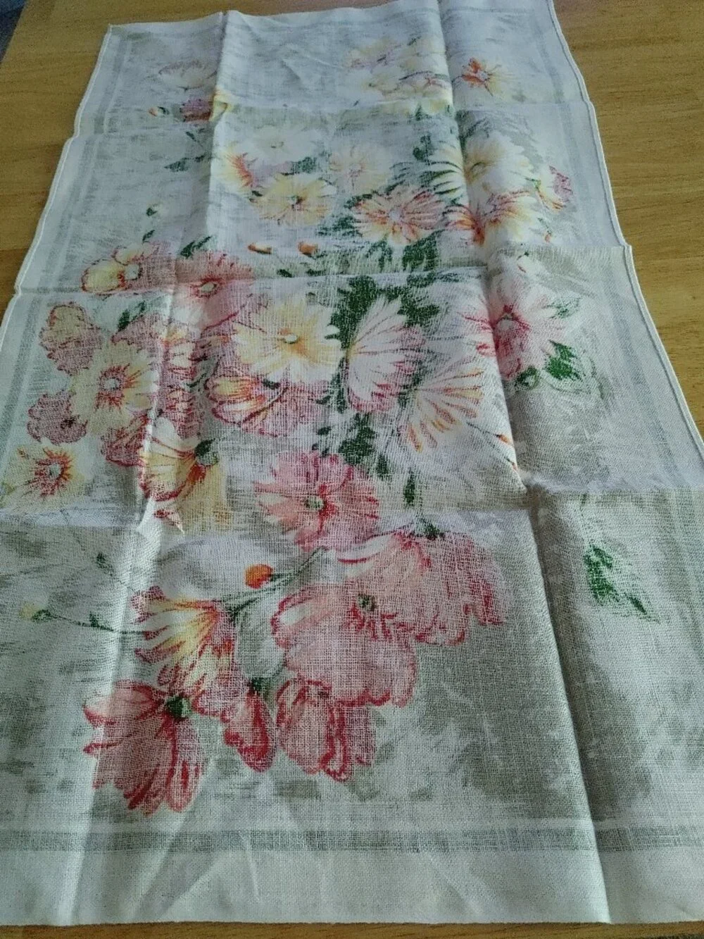 Vintage Hand Screen Printed All Linen Tea Towel/Small Runner Brand New